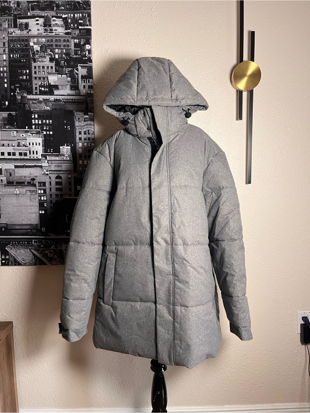 Banana Republic Grey Hooded Puffer Jacket